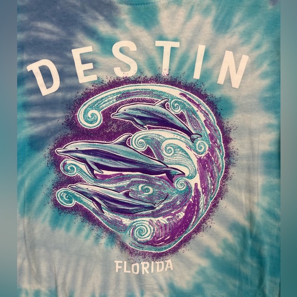 Destin Florida Tie-Dye Sparkly Dolphin Graphic T-Shirt Sz S - Picture 2 of 6